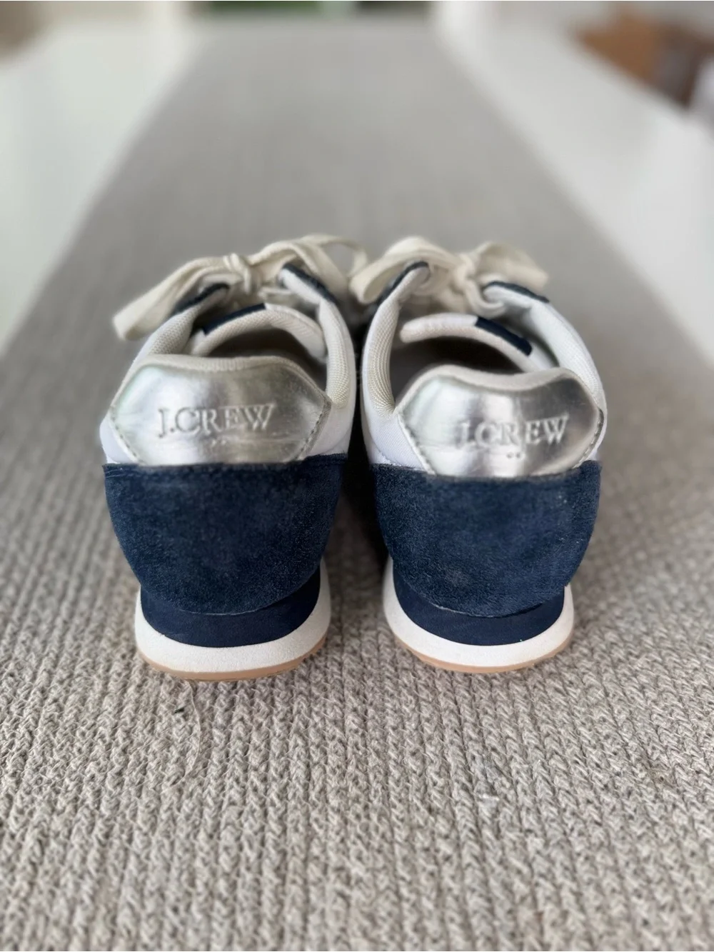 J. Crew Navy and White Suede Trim Nylon Lace Up Sneakers Tennis Shoes Size 7